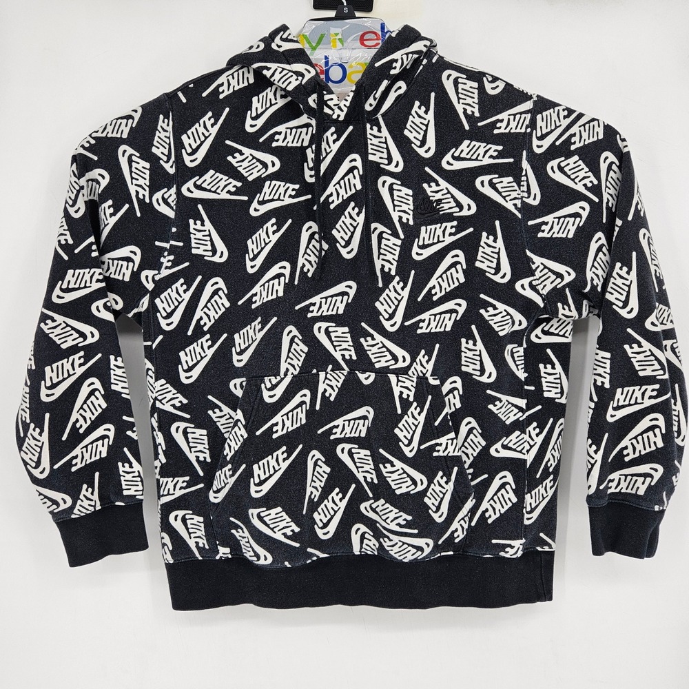 Nike Hoodie Mens Large White Black‎ All Over Print Essentials DD4847-010